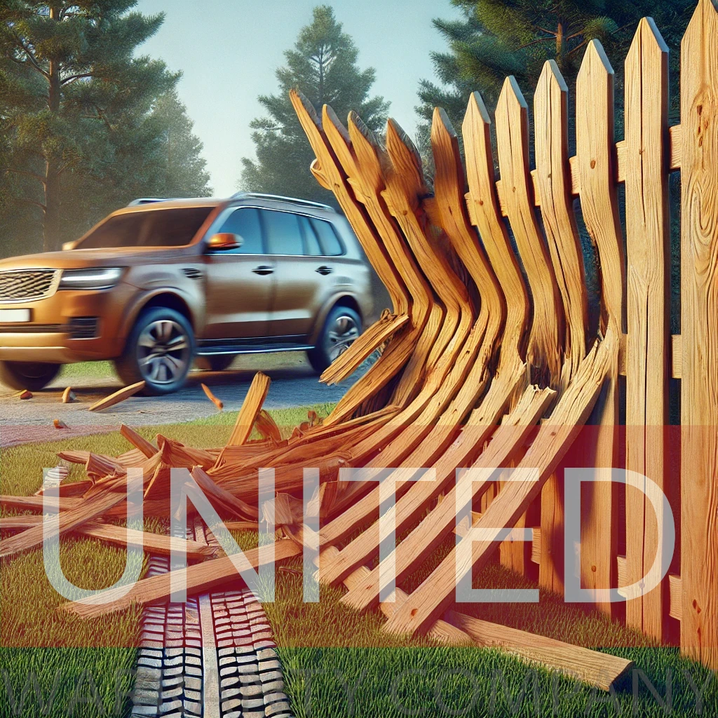 A realistic illustration depicting a accidentally damaged wooden fence.