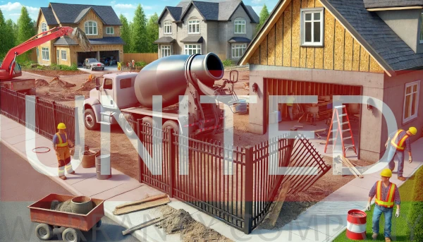 A realistic illustration depicting a construction company damaging a newly installed fence.